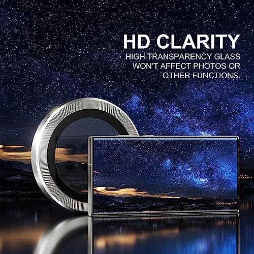 Image of Camera Lens Protector Ring Compatible with Samsung Galaxy S23 Ultra | Tempered Glass + Aluminum Alloy Ring | Full Coverage Lens Guard | Scratch Proof | HD Clear | Case Friendly | Silver