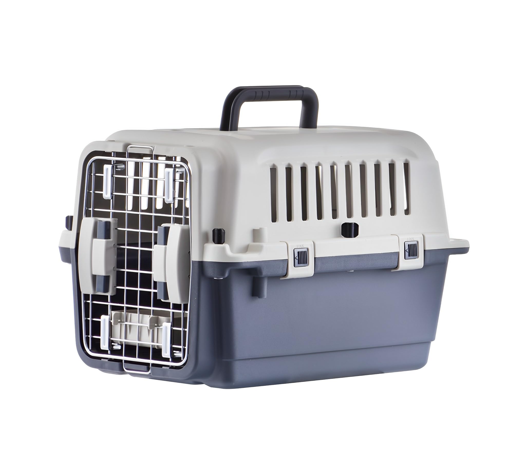 Lanco - Transportín para Perro Grande portatil y Transpirable de Plastico. Mascotas Perros y Gatos. Material Resistente. Medidas 60x40x41 cm. Color Gris y Blanco.