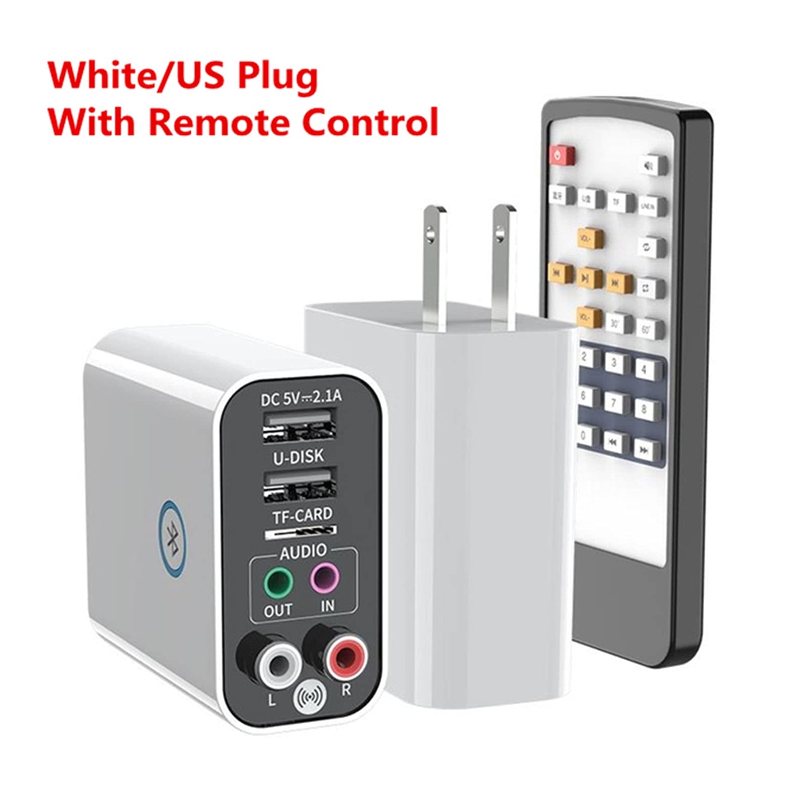 Adaptateur audio Bluetooth 5.0 Audio Récepteur Émetteur Stéréo Adaptateur Sans Fil TF/U Lecture de Disque Rapide USB Charge pour Écouteurs Application TV IR Contrôle (Couleur : Blanc)