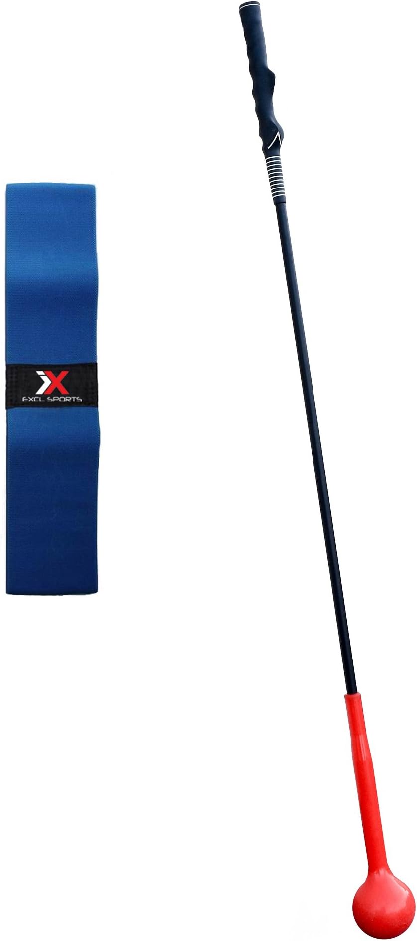Flexible Swing Trainer 47 Inches Long for Tempo and Strength with Golf Grip Trainer & One Piece Takeaway Band