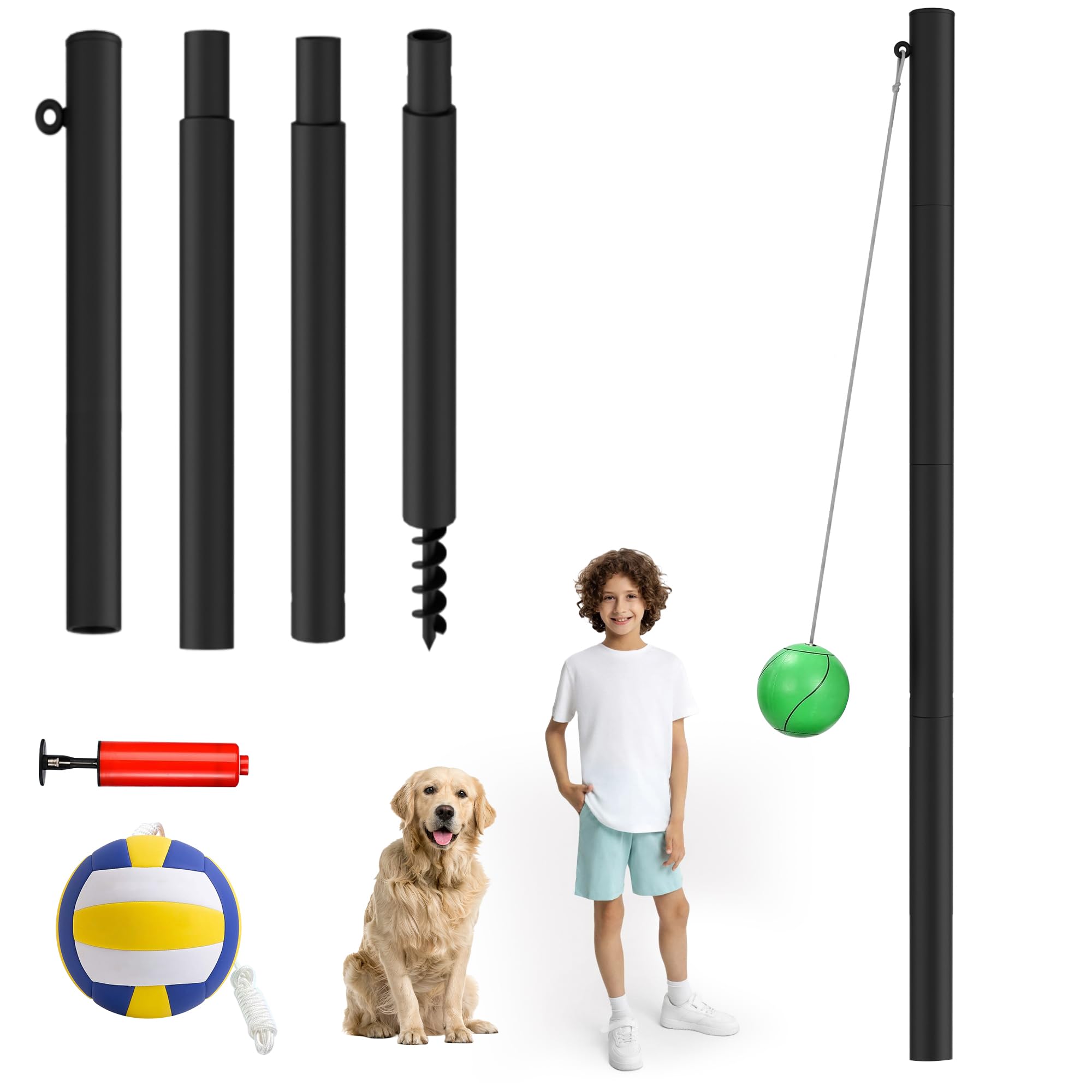 Amazon.com : Miveda Tetherball Ball and Rope, 12 FT Tetherball Set,  Adjustable Tether Ball Pole with 2 Rubber Tetherball Ball, Heavy Duty Tether  Balls and Rope Set with Pole for Outdoor Backyard