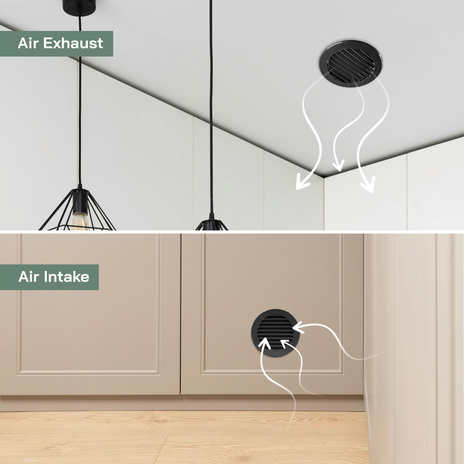 Vent Systems 4'' Inch - Pack of 5 - Black Soffit Vent Cover - Round Intake or Exhaust Air Vent Louver with Screen Mesh - Air Supply HVAC Ventilation for Bathroom, Home Office, Kitchen