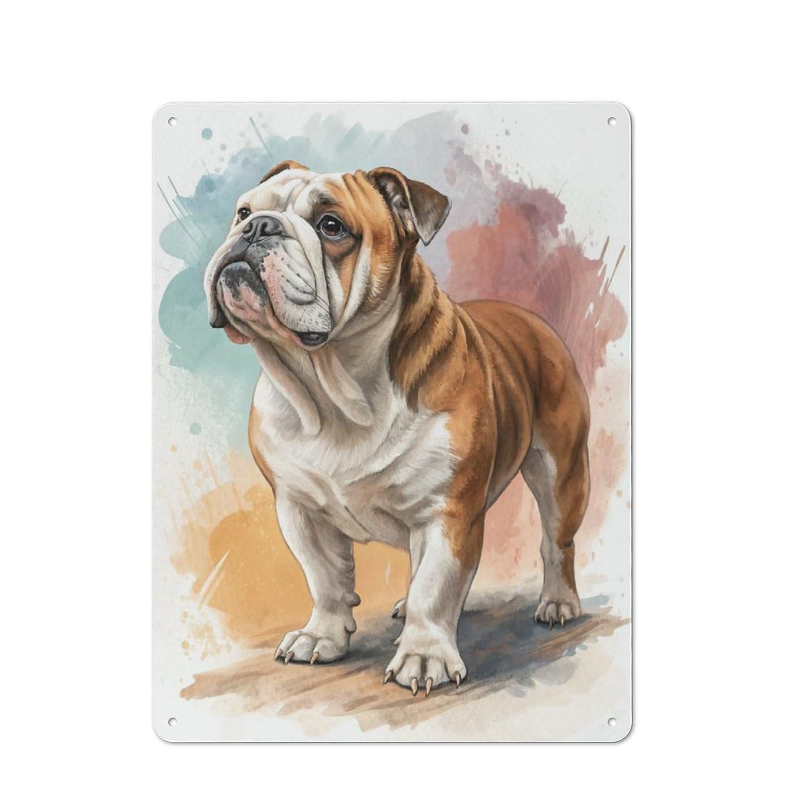 Junmoney Style-9 Retro Metal Plaque 40X30cm Featuring Watercolor Bulldog Portrait For Workshop Wall, For Metal Sign Collectors, For Garage And Workshop Walls