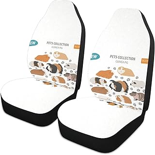 Pet Rodents Guinea Pig Breeds on White 1 PC Car Front Seat Covers Non-Slip Vehicle Premium Fabric Seat Protector Case Universal Fit for Auto Truck Van SUV Car