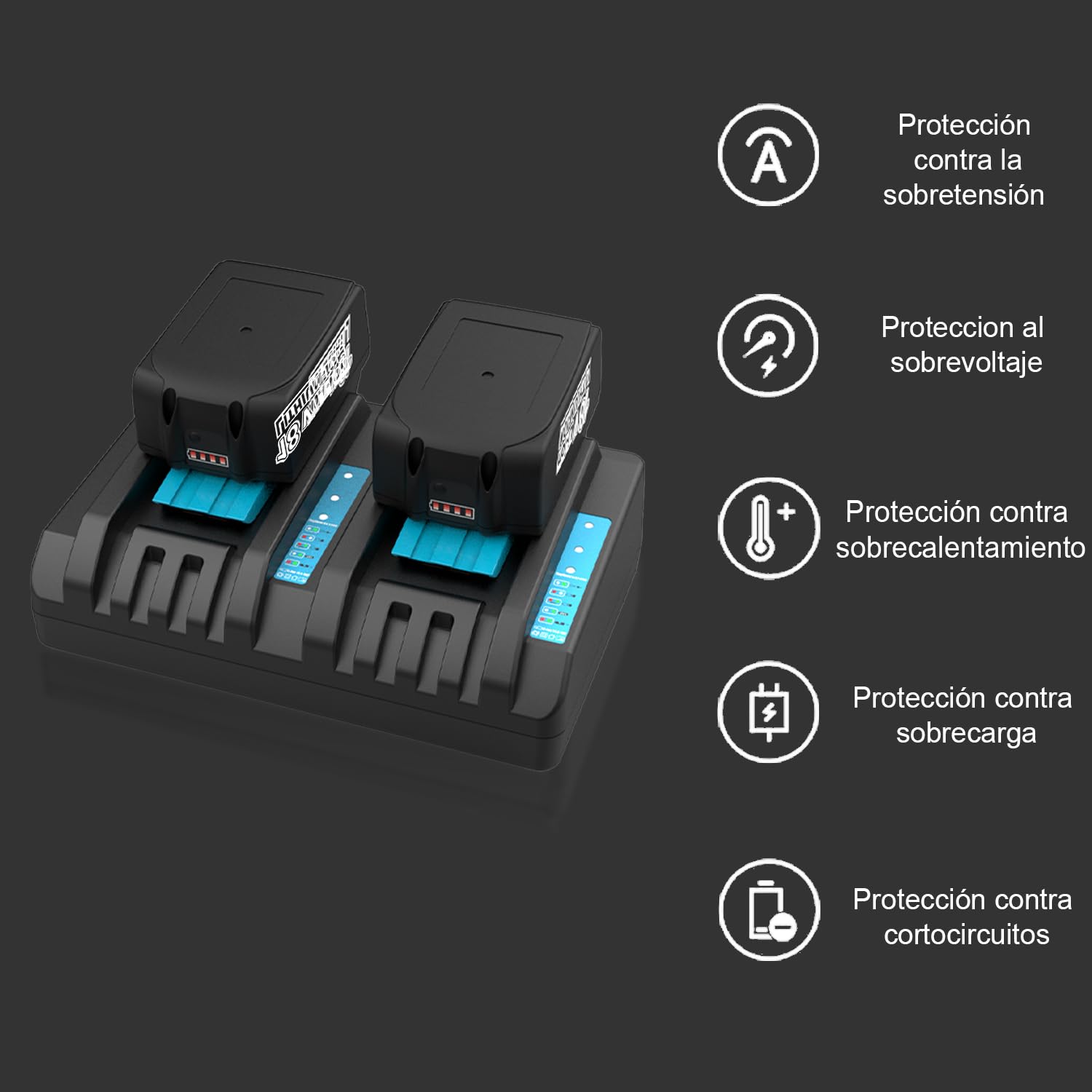 2 baterías de 18 V y 5,5 Ah con Cargador para Makita 18V | Compatible con BL1860, BL1850B, BL1850, BL1840 y BL1830 con cargador de doble puerto DC18RD