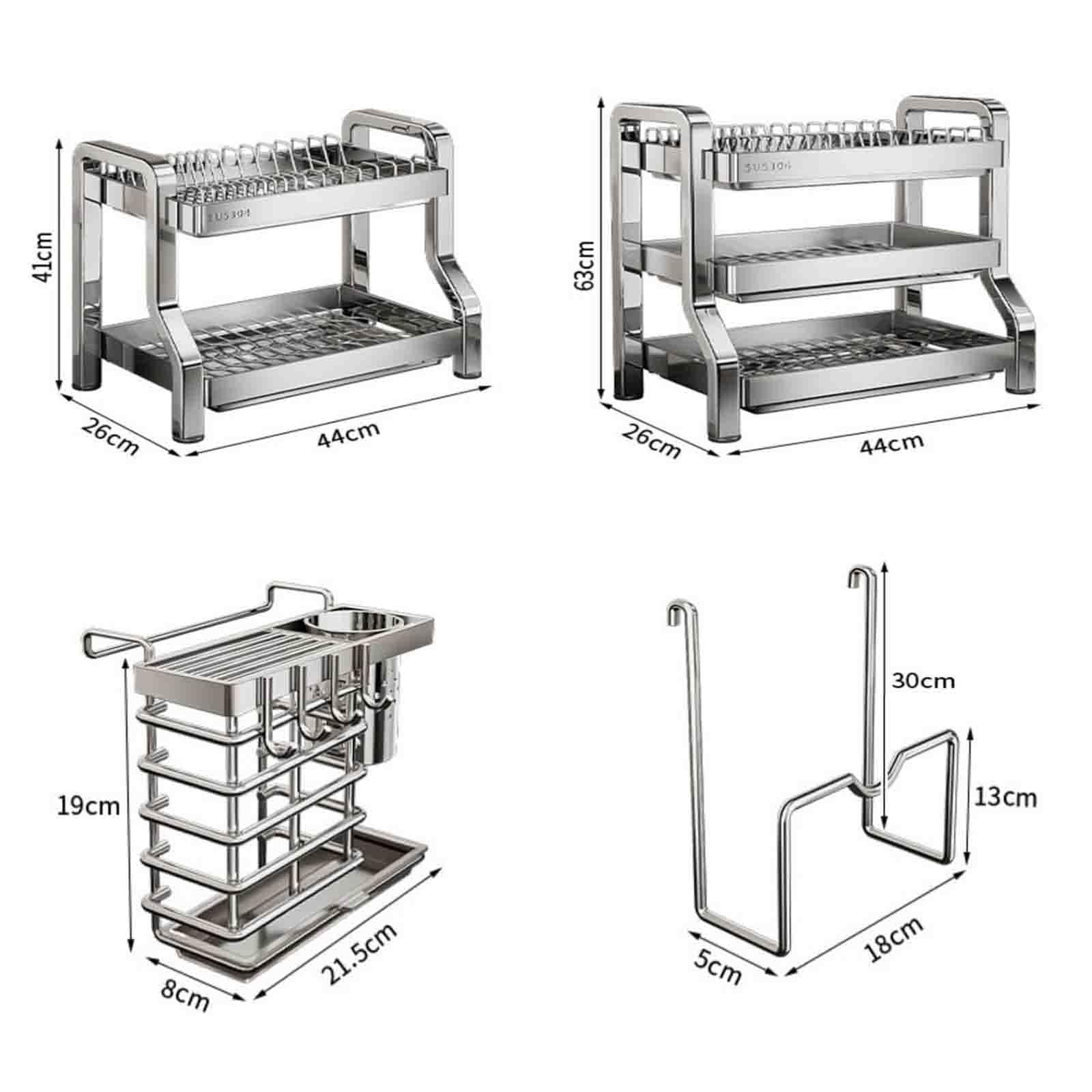 Abtropfgestell Geschirr Geschirrabtropfgestell Dish Rack Geschirrständer Abtropfhalter Ständer Geschirrablage Abtropfschale Geschirrkorb Besteckkorb Schneidebretthalter Edelstahl (silver,40x26x63cm)