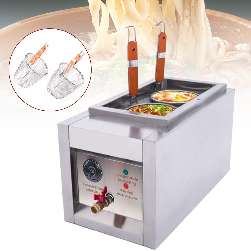 2 Holes Noodle Cooking Machine, Electric Pasta Cooker w/ 2 Filter Basket, 110V 2kw Stainless Steel Commercial Pasta Maker, Temperature Adjustable, for Cafeterias/Restaurants/Food Stalls