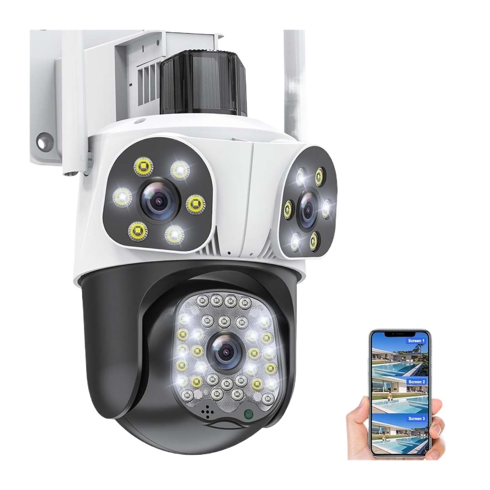 Telecamera di sicurezza, Telecamera 8K 15MP di sicurezza esterna a tre lenti AI Tracking PTZ 8MP IP Cam Protezione Telecamere sorveglianza(15MP Camera Add 64G)