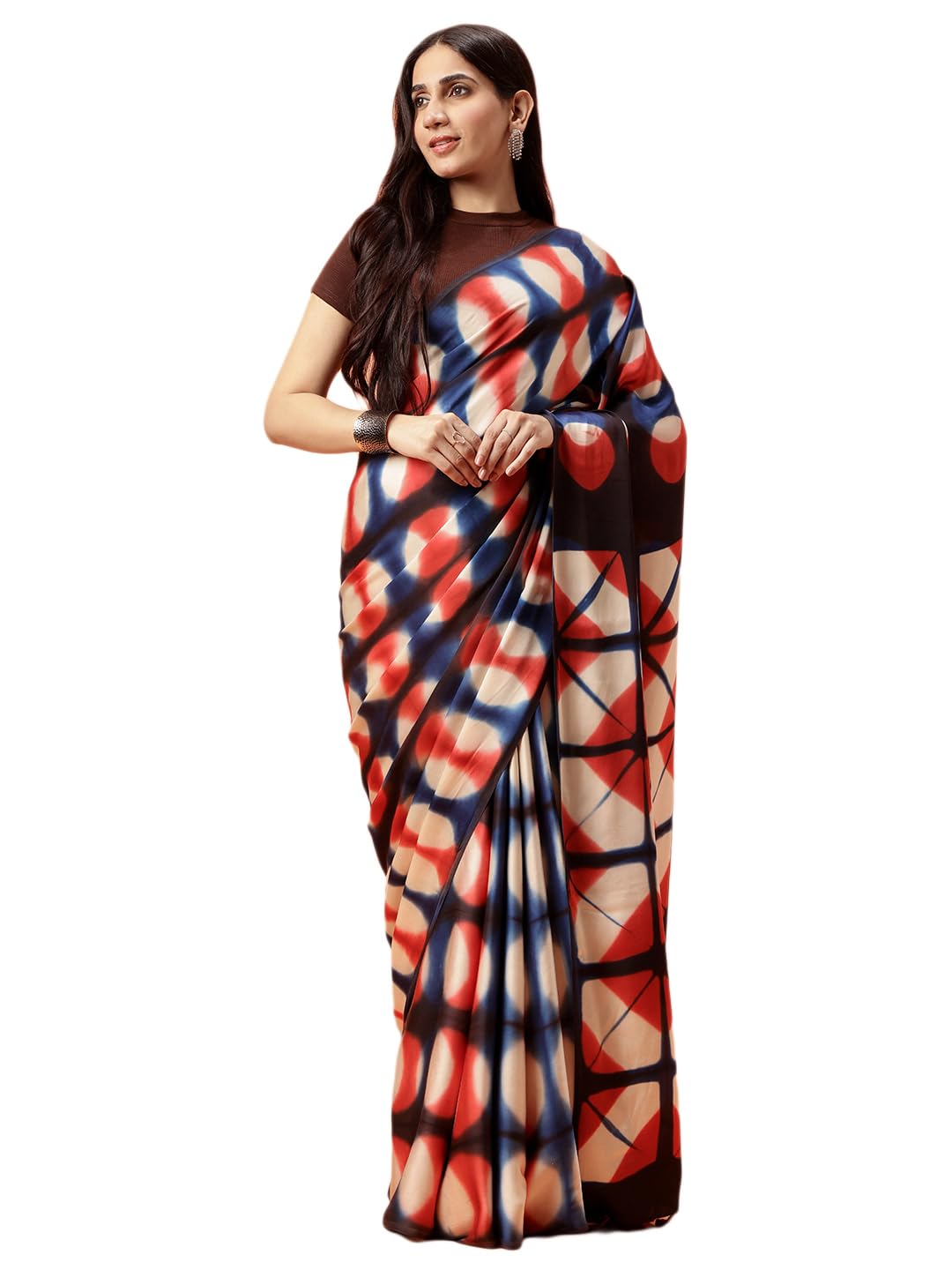 navyasa by liva navyasa brown liva satin geometric print saree-picture-41