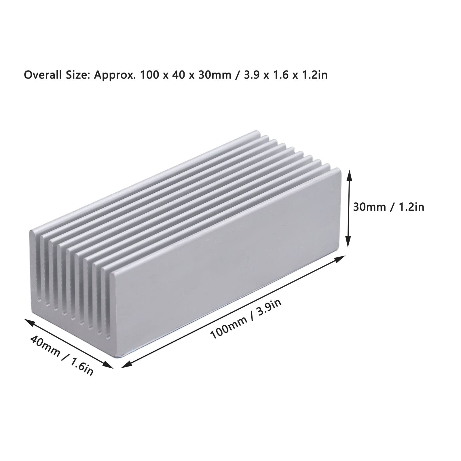 Dissipatore di calore in alluminio 100x40x30 mm, ampia superficie, anticorrosione per schede elettroniche (senza adesivo)