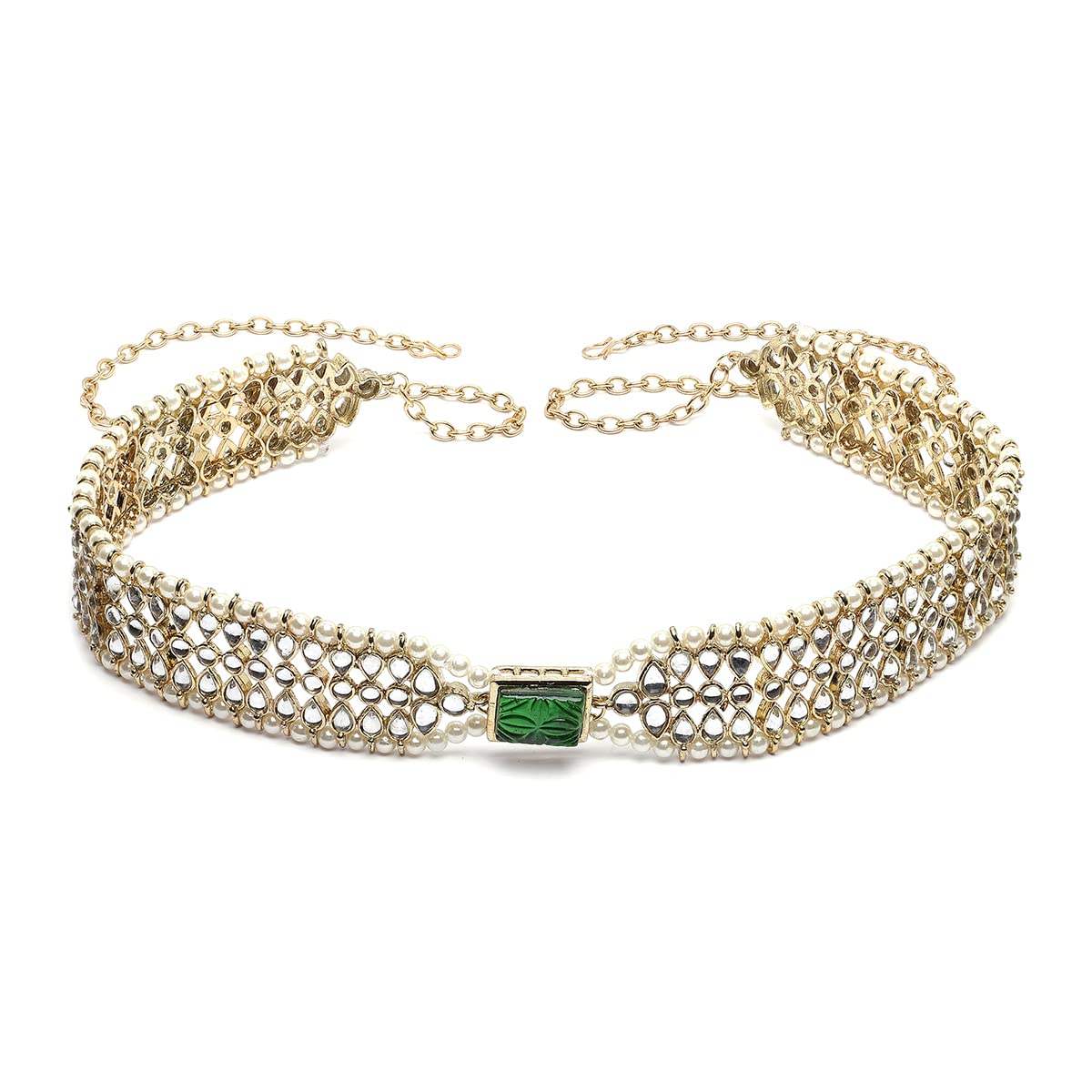 Karatcart Gold Plated Green Carved Stone Studded Kundan Kamarbandh for Women (B0C3D8QM5R) Amazon Price History, Amazon Price Tracker