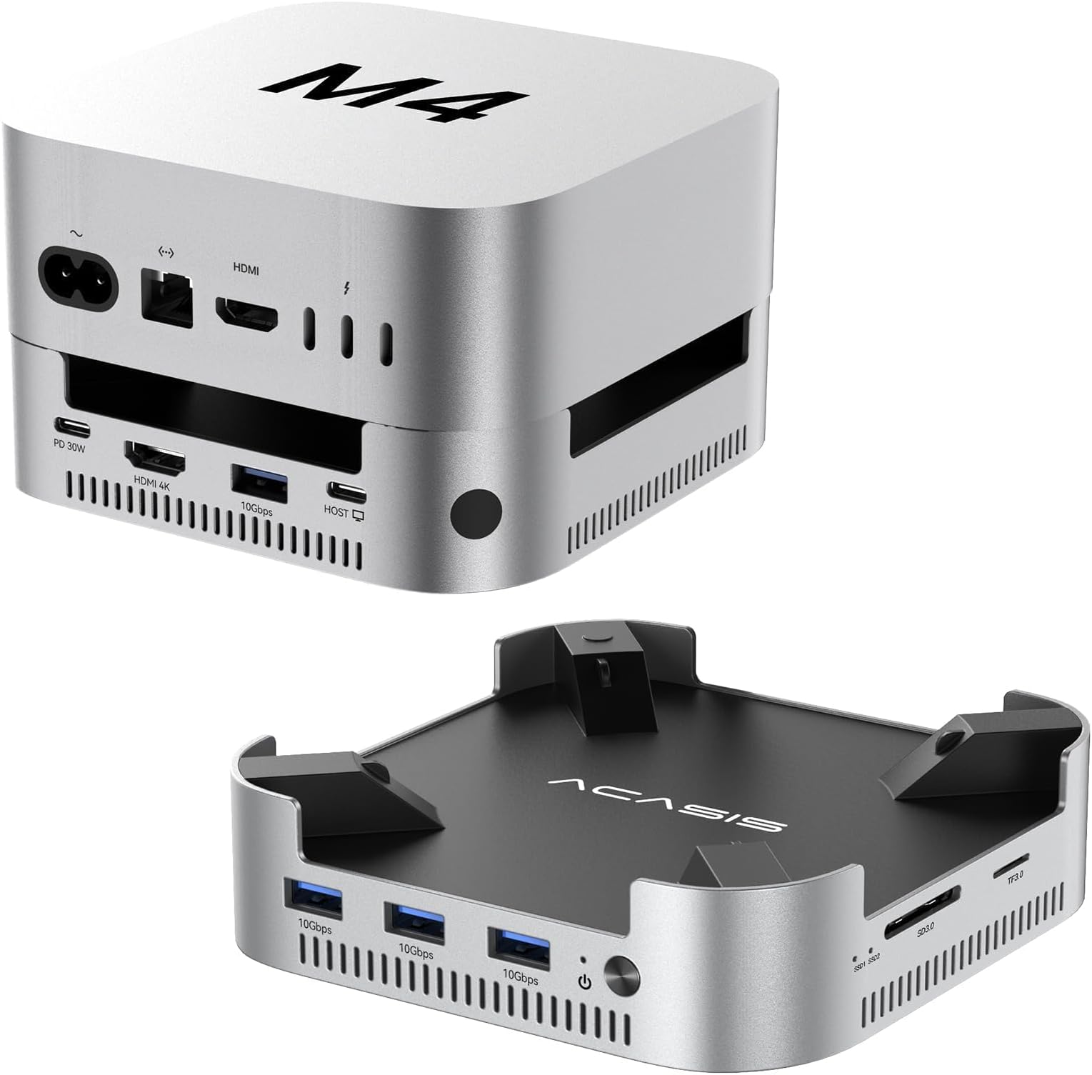ACASIS Mac mini M4 Dock & Stand with Dual-Bay NVMe SSD Enclosure, Aluminum HDMI Hub for Mac mini M4 and M4 Pro 2024, 4K60Hz HDMI,4 X 10G USB A, PD 30W, SD/TF, Support SSD B+M M-Key