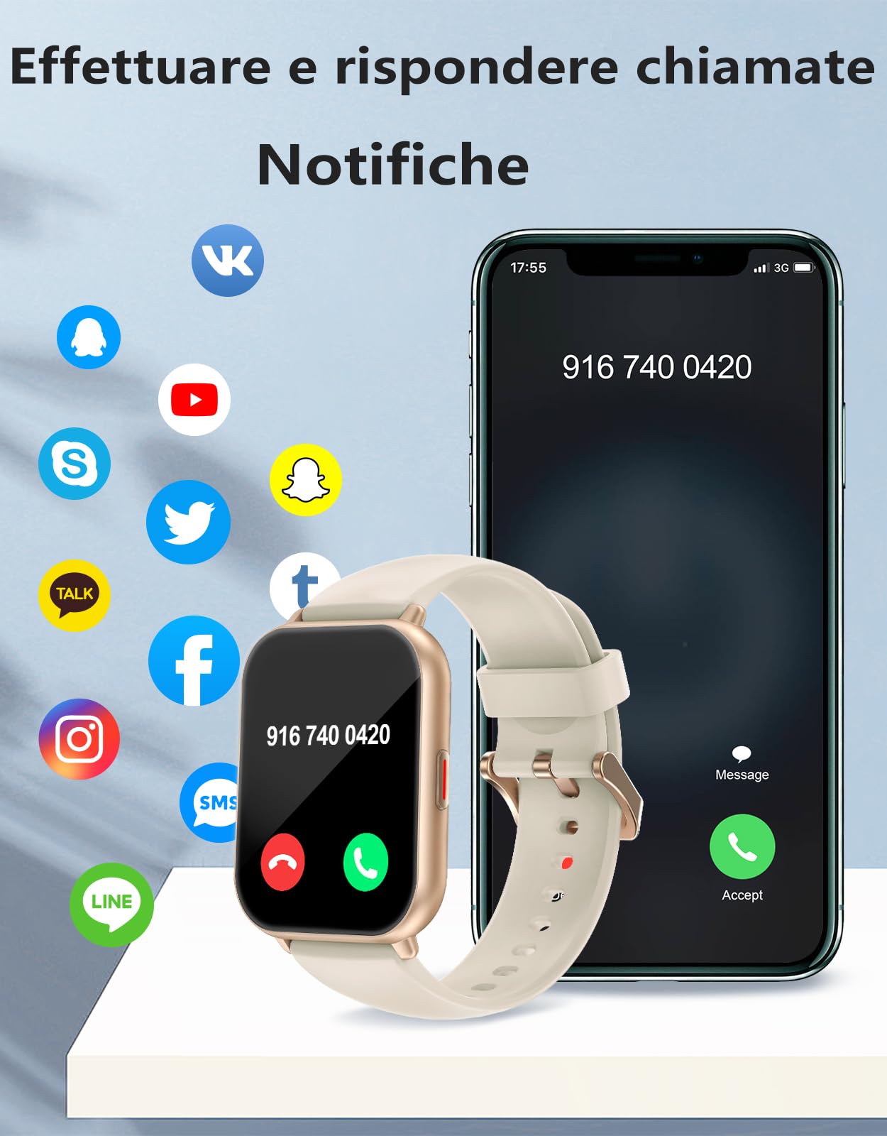 RUIMEN Smartwatch Uomo Donna Chiamate e Whatsapp Smart Watch Fitness Sportivo Impermeabile Orologio Smart Contapassi Cardiofrequenzimetro da polso Saturimetro per Android iOS Galassia