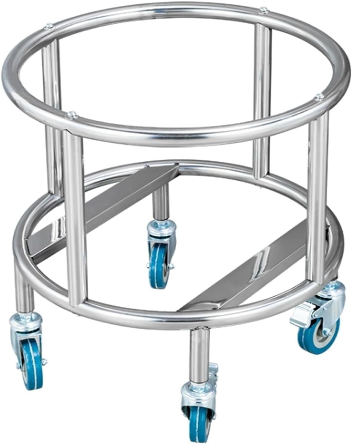 Rolling Bucket Dolly with Swivel Casters, Heavy Duty Stainless Steel Stock Pot Rack, Commercial Milk & Soup Barrel Trolley for Restaurant, Kitchen, Canteen(Diameter 45cm)