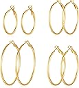 PICKBEAU 4 Pairs Silver Gold Hoop Earrings for Women | 14K Gold Plated Hoop Earrings Set Hypoallergenic Earring Lightweight Dangle Earrings Set