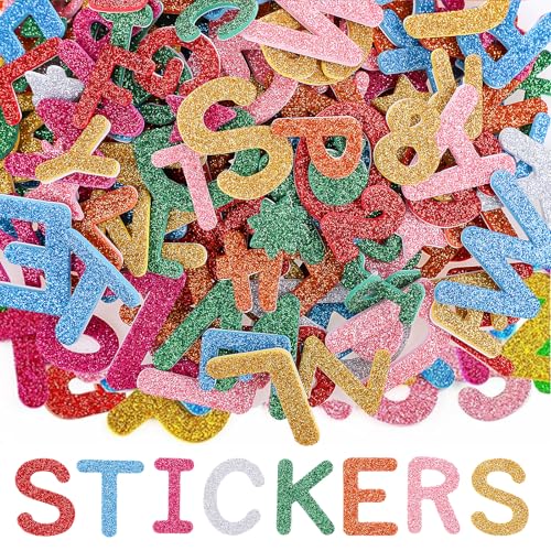 WSICSE 584Pcs Glitter Letter Stickers 8 Colors 3D Self-Adhesive ABC Alphabet Stickers 0-9 Number Foam Stickers for Kids Crafts Scrapbook Card Classroom Party Home Decor
