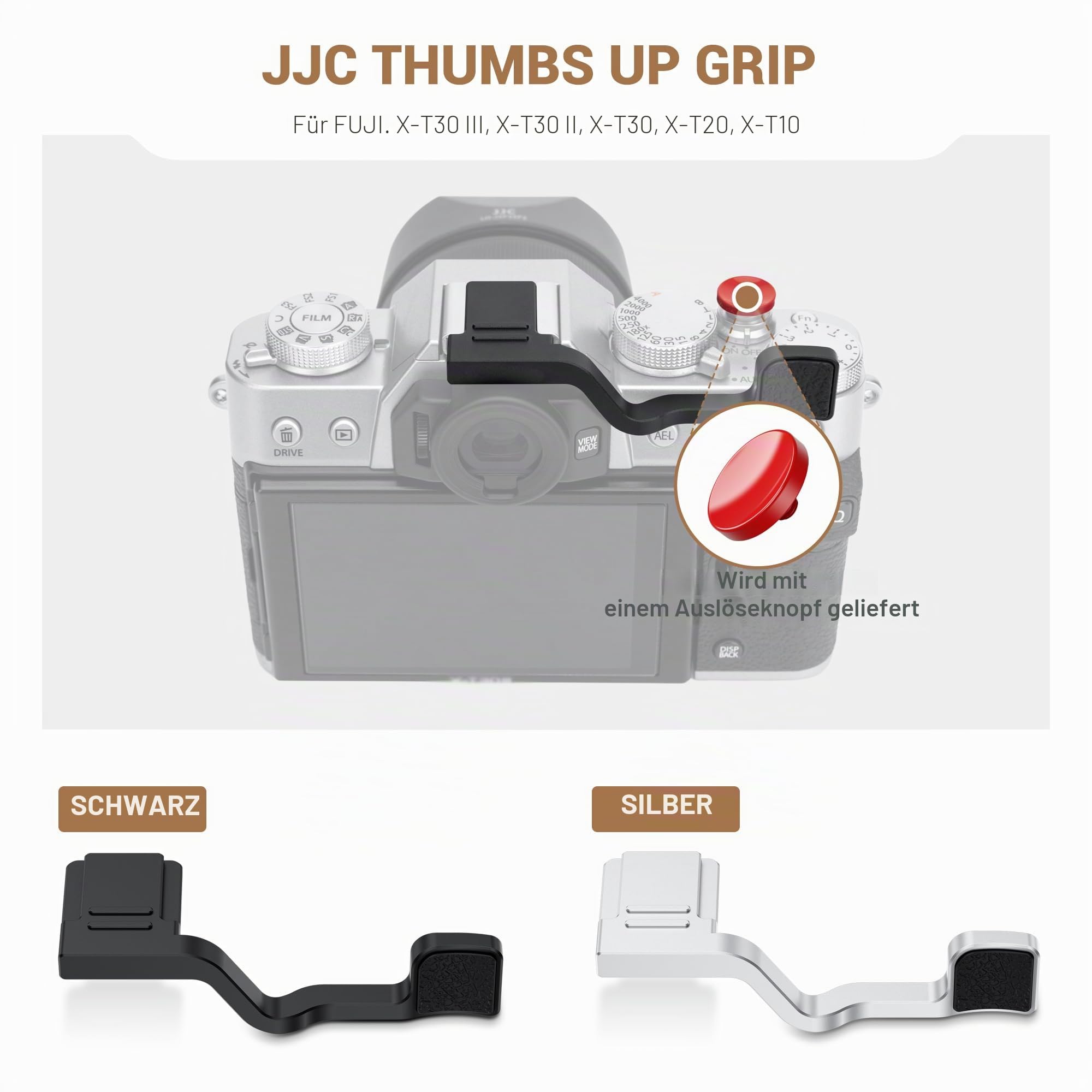 JJC Kamera-Metall-Daumen-Up-Griff für Fujifilm X-T30III, X-T30II, X-T30, X-T20, X-T10, Kameras, Blitzschuh, Daumen-Unterstützung, verbesserter Griff für Einhandaufnahmen