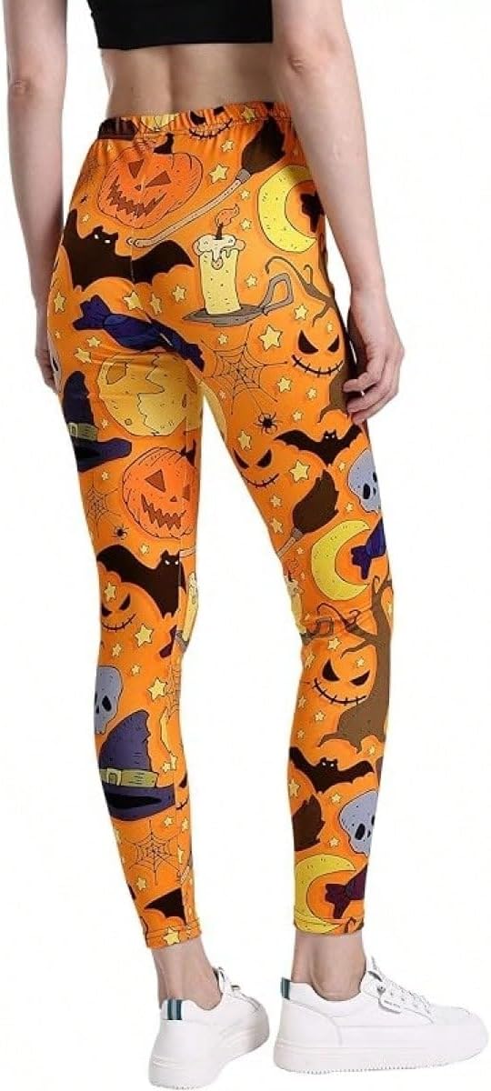 Womens Pants Hoween Leggings Pumpkin Ghost Skull Printed High Waist Womens Leggings Stretchy Yoga Pants
