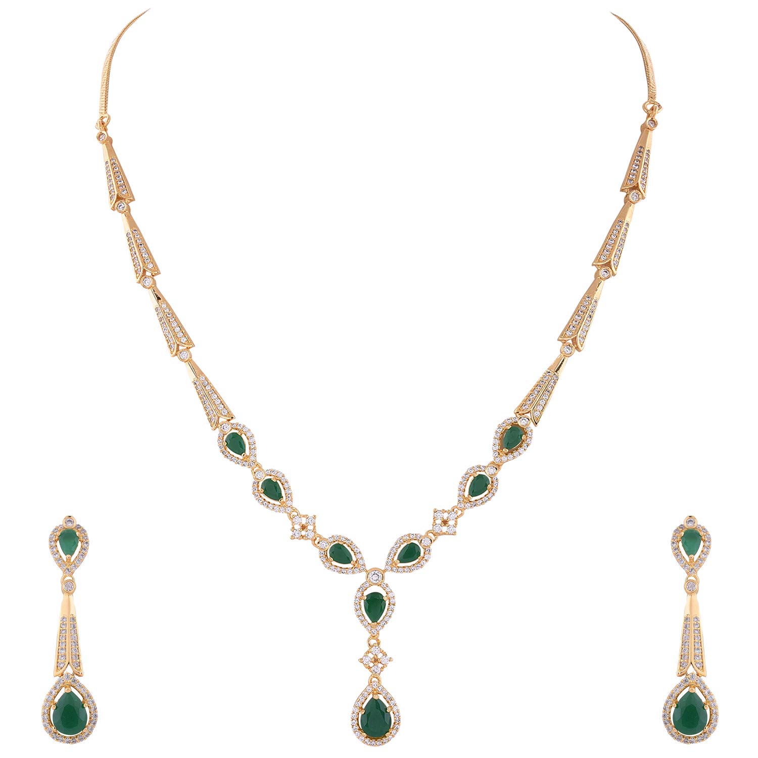 Ratnavali Jewels American Diamond CZ Gold Plated Designer Green Jewellery Set/Necklace Set with Earring for Girls/Women (B07PLGHRSF) Amazon Price History, Amazon Price Tracker