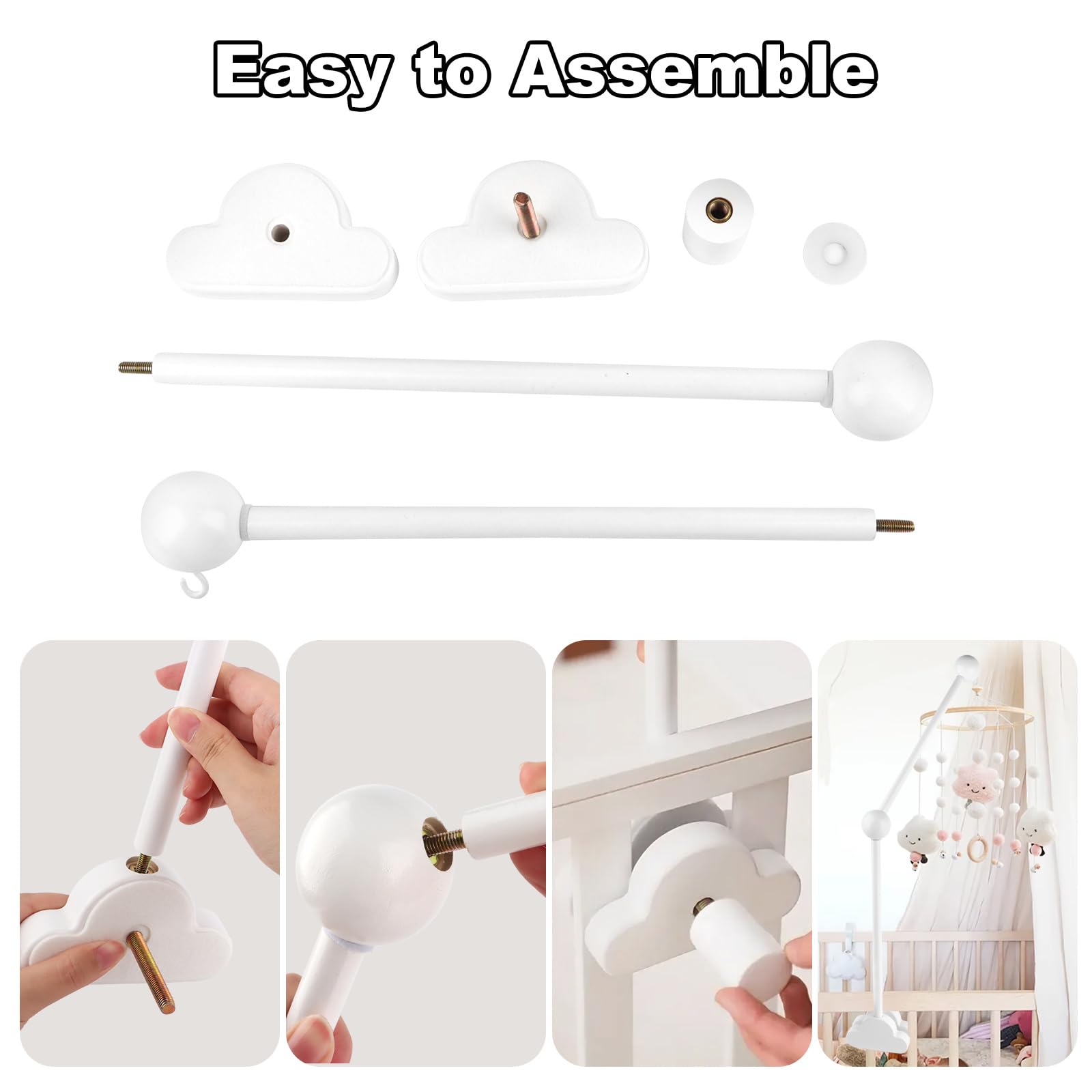 Supporto mobile per lettino, girevole a 360°, supporto mobile per fasciatoio in legno, supporto mobile per appendere campanelli a vento, giocattolo nella cameretta dei bambini, gancio mobile per