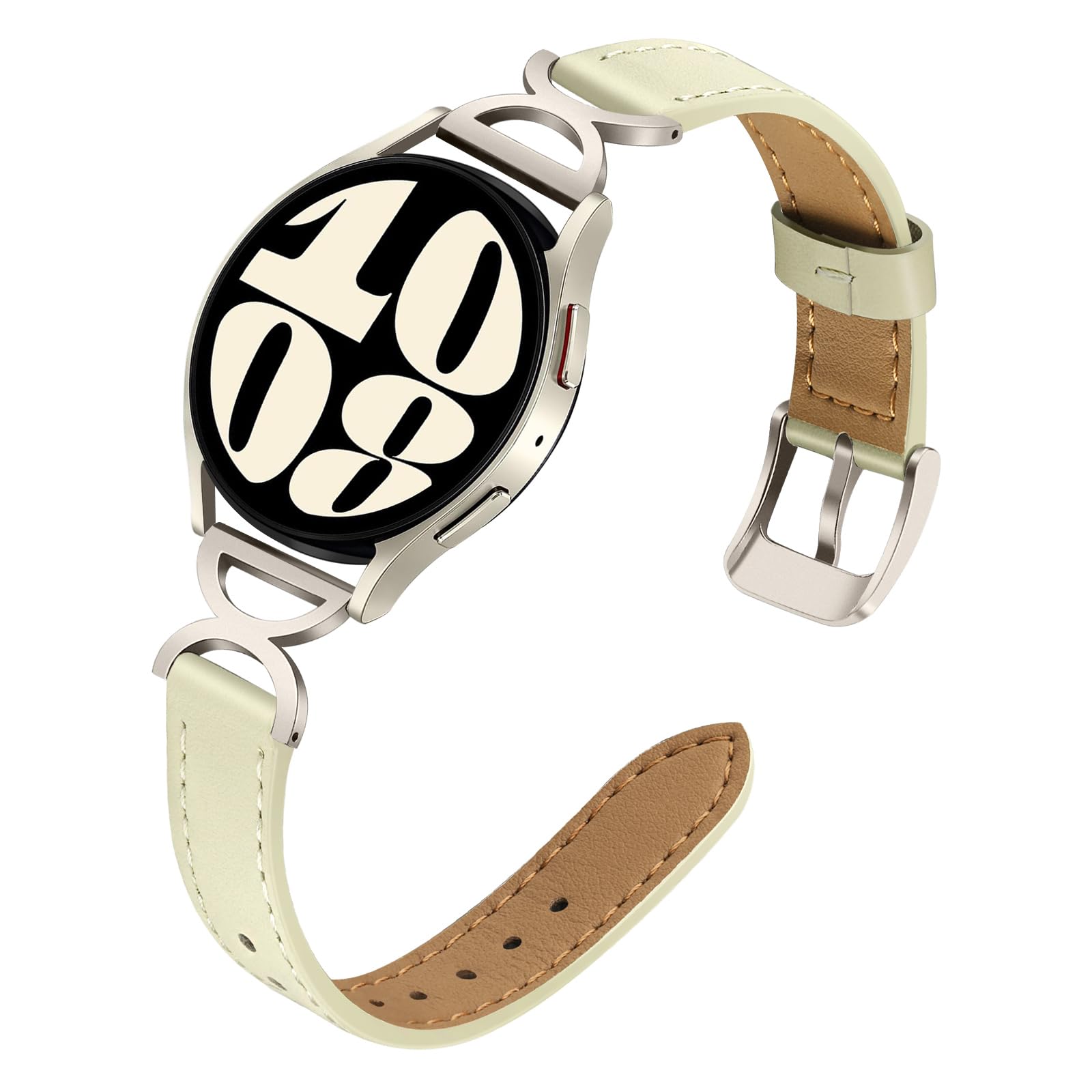 TRUMiRR Band for Galaxy Watch 6 40mm 44mm, 20mm Women Dressy Leather Watchband D-Shaped Stainless Steel Strap for Samsung Galaxy Watch 6 5 4 40mm 44mm / Watch 6 Classic 43mm 47mm