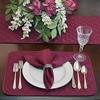 Vista 4 de Juego de dos manteles individuales rectangulares acolchados con vino de bayas sólidas