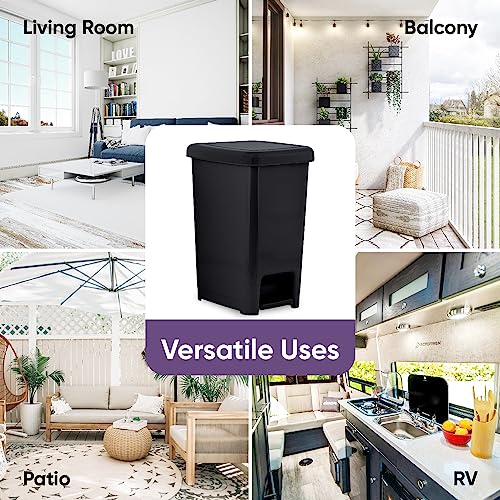 Image of Superio Slim Trash Can with Foot Pedal - 2.5 Gallon Step-On with Lid, Small Plastic Garbage Bin for Bathroom, Kitchen, Office, Under Desk, Bedroom, Dorm - Black, 3