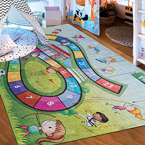 Mazovia Kinderzimmerteppich Antirutsch - Waschbar bis 30 Grad - Spielteppich Hüpfspiel - Kurzflor...