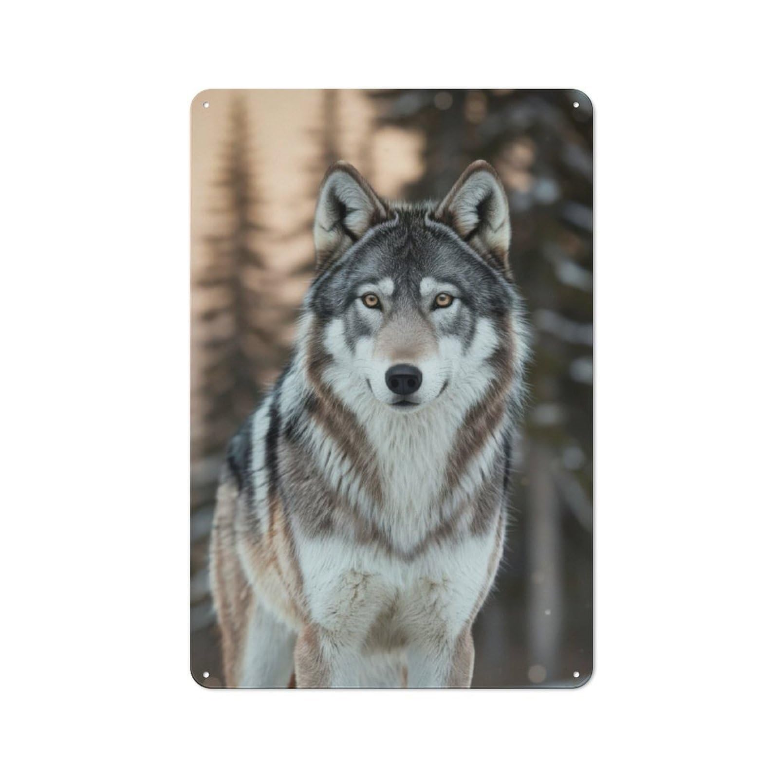Wolf Portrait in Winter Rustic Tin Wall Plaque 30x20cm for Guest Room Or Hallway, for Garage, Workshop And Man Cave Decoration