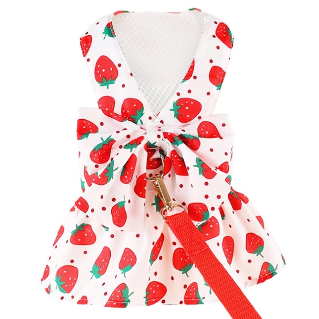 Small Dog Harness Dress Bow Female Dog Clothes Print Flower Girl Dog Harness Dresses Puppy Outfits with Leash Set Summer Cat Princess Pet Dresses,