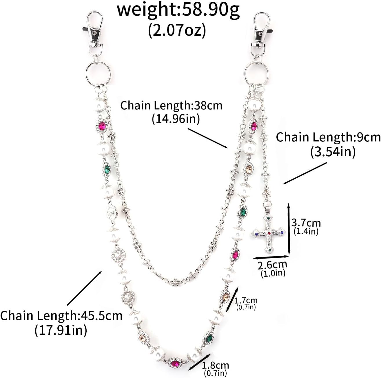 Layered Wallet Pant Pearl Chains - Hip Hop Punk Beaded Jeans Denim Chain for Women Men image 3