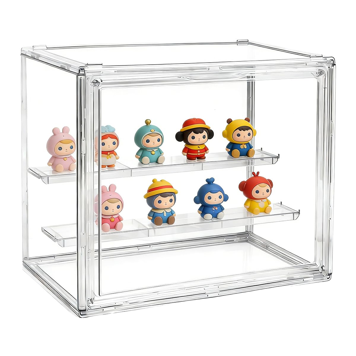 Vurixfo Transparent 2 Tier Display Case For Collectibles, Pet Clear Display Box Dustproof Protection Showcase With 2 Removable Panels And Magnetic Door For Action Figures Toys Home Storage, 27*22*18Cm