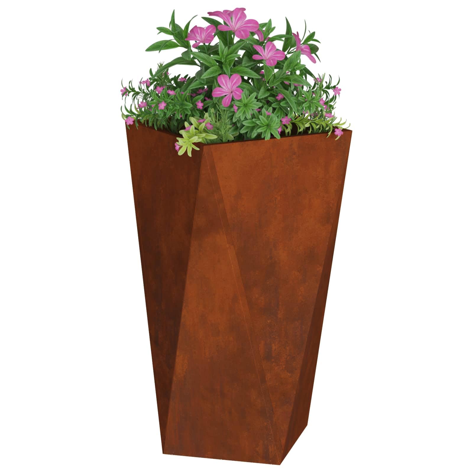 Donica Ogrodowa Stalowa 40x40x75 cm Rdza Rustykalny Pojemnik na Rośliny Dekoracyjny Skrzynia na Kwiaty na Taras Balkon Ogród Patio Odporna na Warunki Atmosferyczne Nowoczesny Design