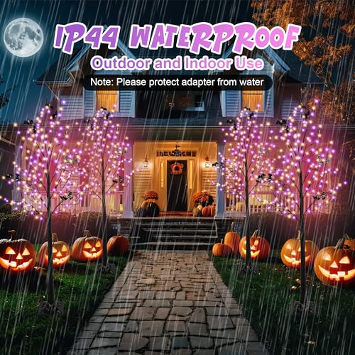 Halloween Lighted Tree with 260 LED Lights, 6FT Black Halloween Tree with Timer, 8 Modes, Dimmable, Spider Web & Bats DIY, Indoor Outdoor Halloween Decorations - image 3