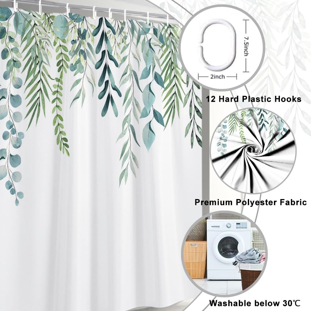 Uiiooazy Cortina de Ducha de Hoja Eucalipto, Cortinas de Ducha Verde Oro Abstracto Planta Cortinas de Baño Antimoho Impermeable Lavable Tejido de Poliéster Cortina Ducha con Ganchos 90x180cm — view 98