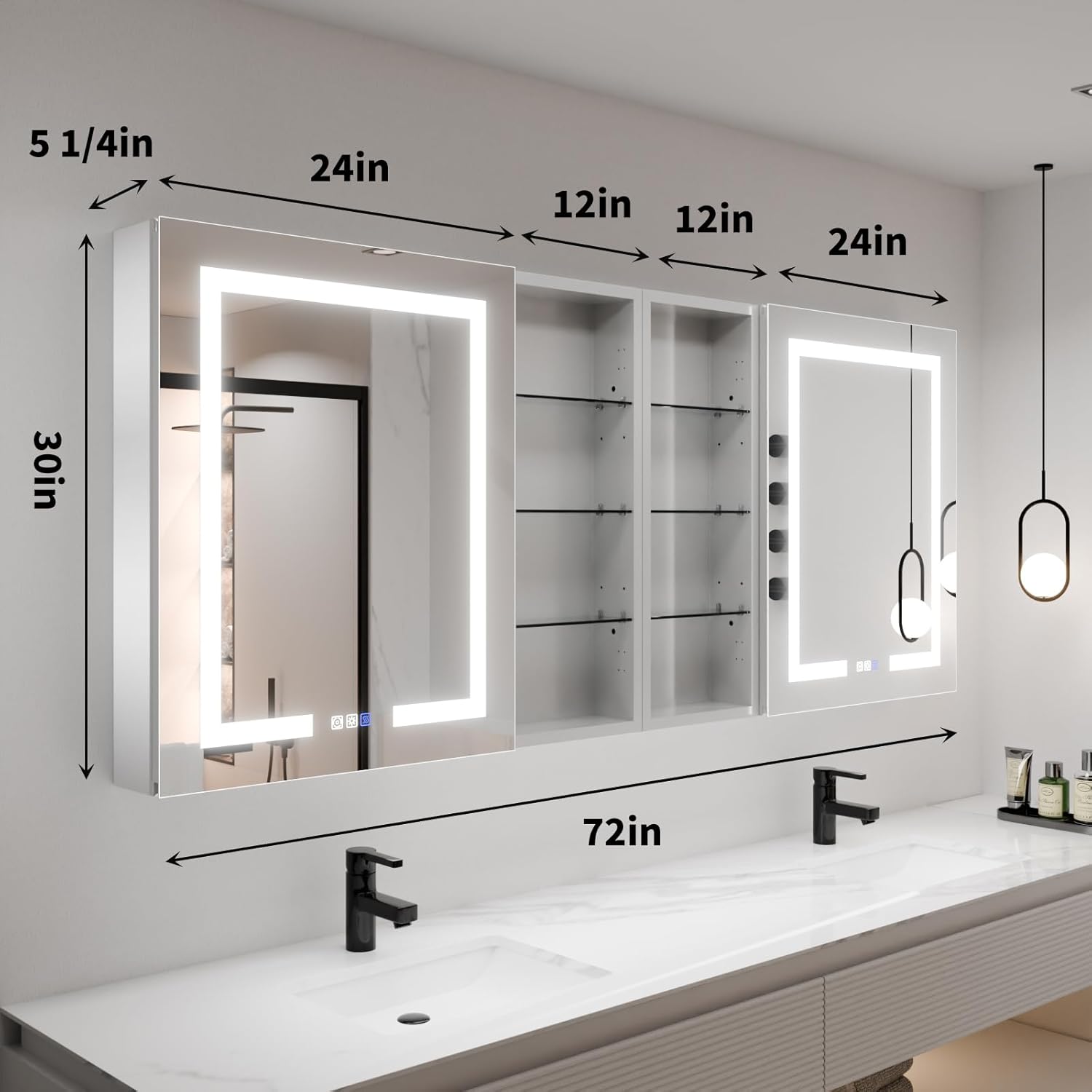 ExBrite 72x30 Inch LED Medicine Cabinet dimensions