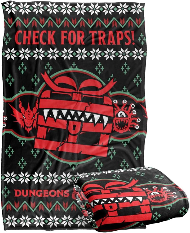 Dungeons and Dragons Blanket, 36"x58" Check for Traps Ugly Christmas Sweater Silky Touch Super Soft Throw Blanket