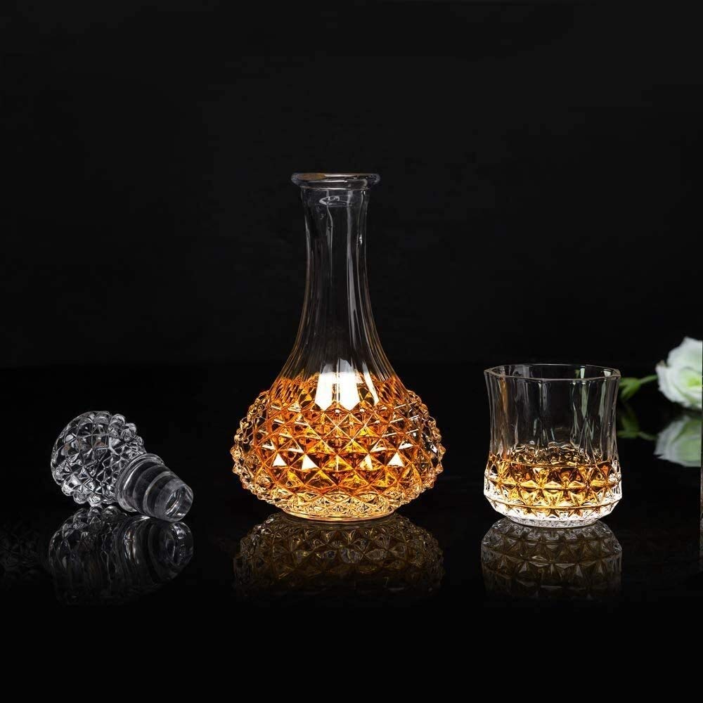 Karafka do whisky Zestaw karafek i szklanek do whisky, 600 ml Kryształowa karafka do whisky z 6 szklankami do whisky 300 ml, do wódki Whisky Liqueur, 7-częściowa karafka
