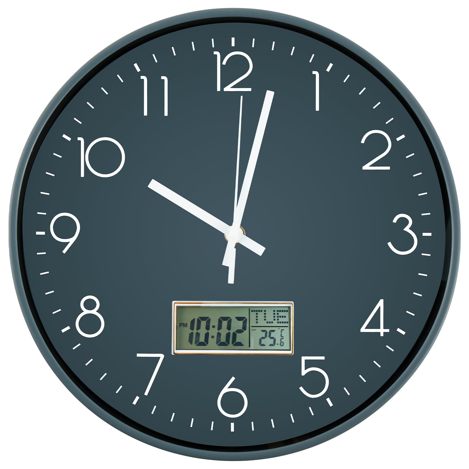 Toaboa Digitale Funkwanduhr ohne Tickgeräusche Grau Monat und Datum Anzeigen für Wohnzimmer Schlafzimmer Küchenuhren