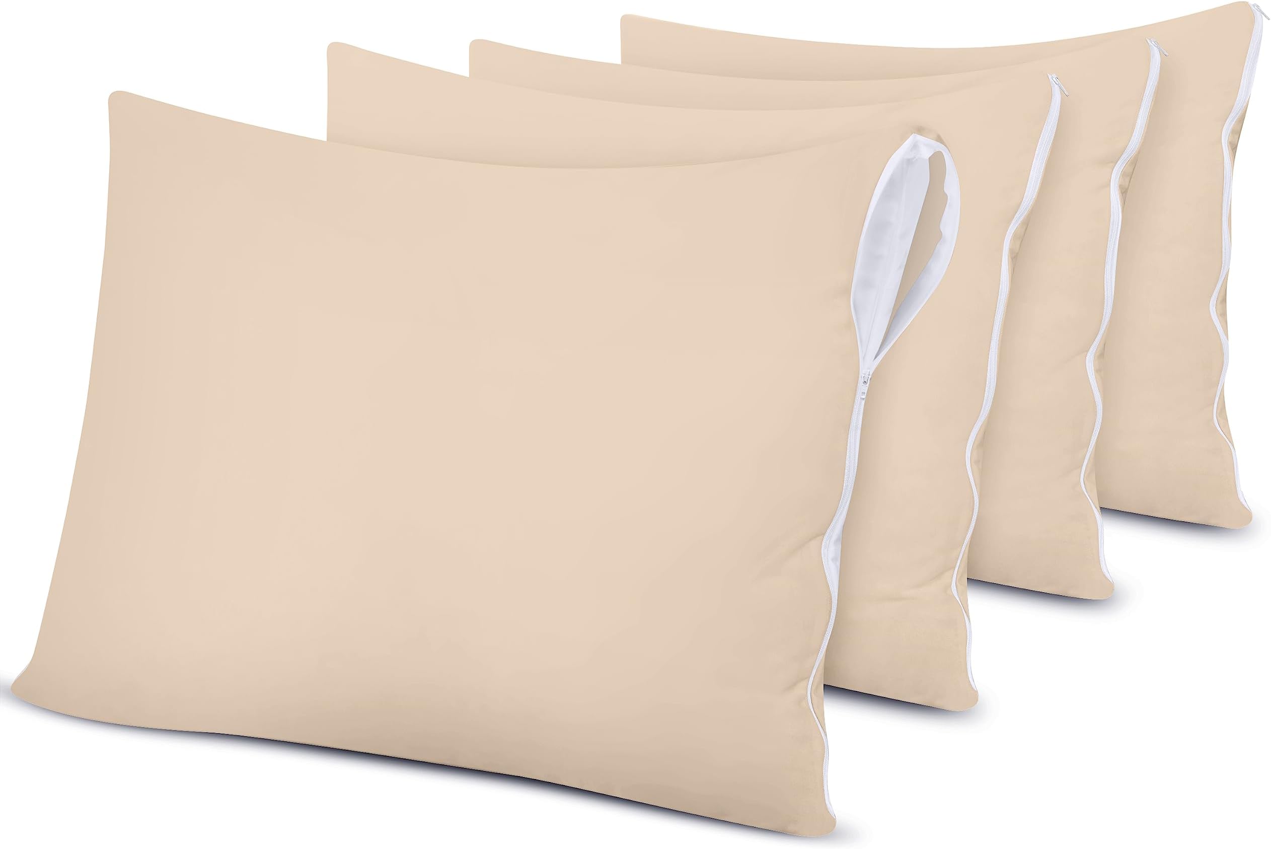 Set of 4 Pillow Protectors with Zipper King Size, Pillow Covers