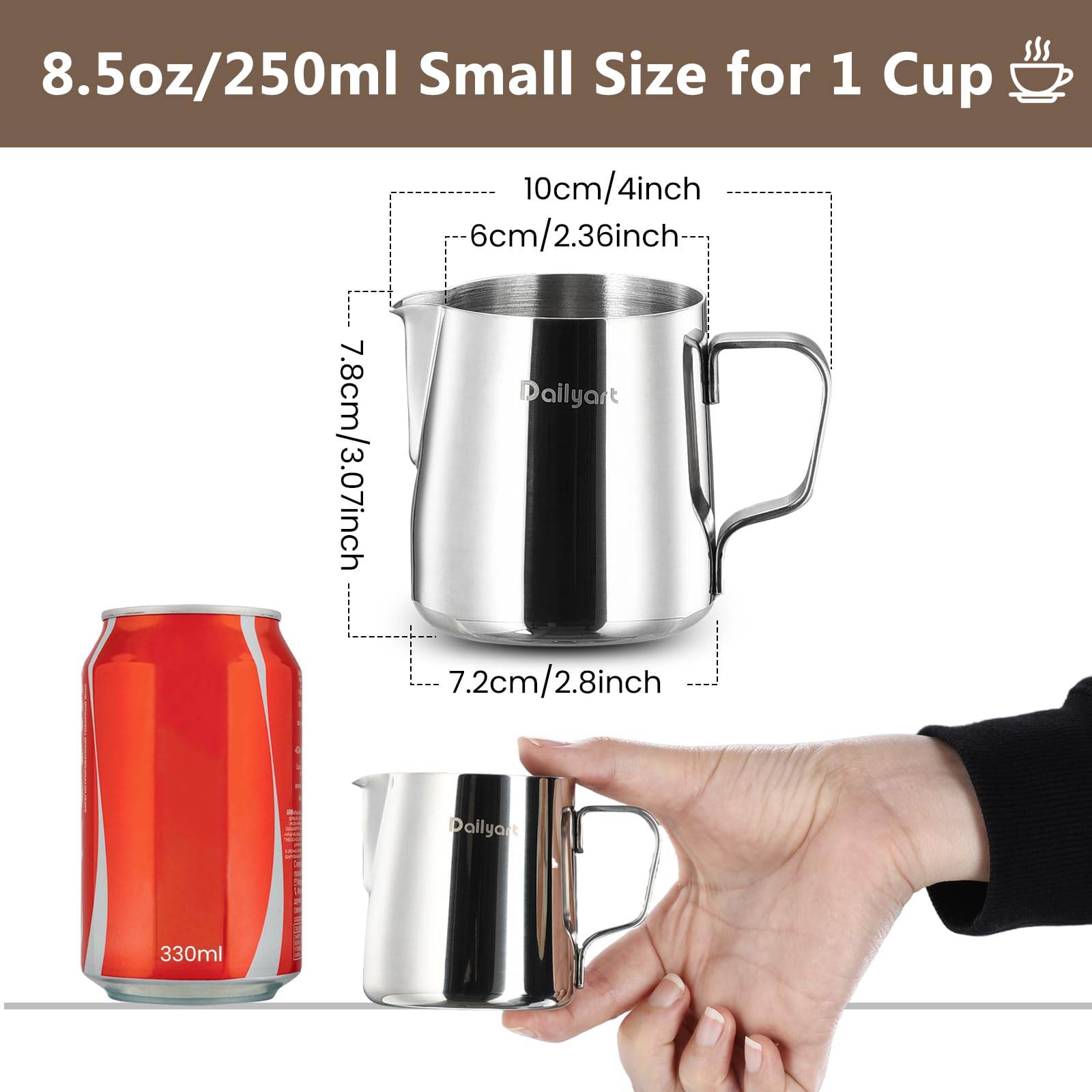 Amazon.com: Dailyart Milk Frothing Pitcher 8.5OZ/250ml - 304