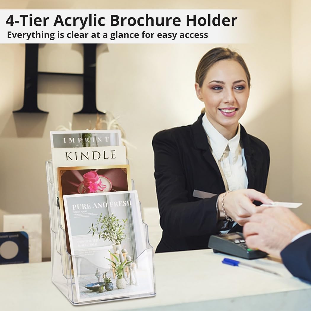 Prospektständer aus transparentem Acryl, 4-stöckig, A4-Organizer, für Broschüren, Zeitschriften, Broschüren, Kataloge für Büros und Ausstellungen