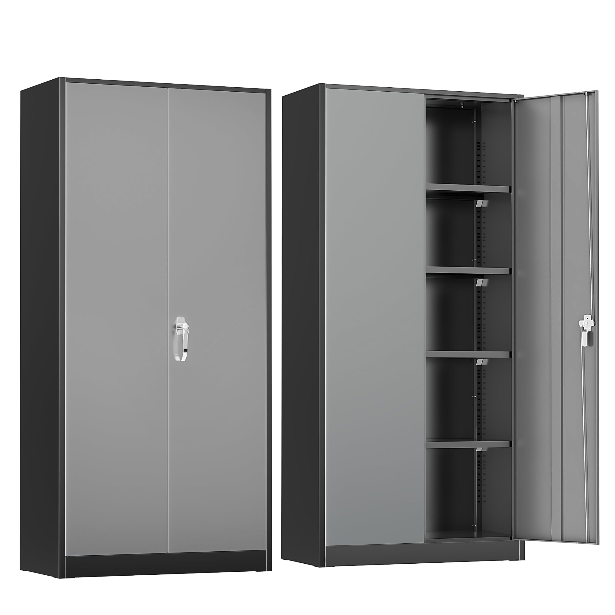 INTERGREAT Metal Storage Cabinet,72" Steel Lockable Cabinet with Locking Doors and Adjustable Shelves,Locking Tool Cabinets for Office,Home,Garage,Gym,School (Black Grey)