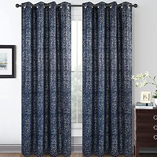 Lucky Rain Metallic Dot Blackout Curtains for Bedroom Window Curtain Panel Thermal Insulated Decorative Drapes for Living Room,2 Panels of 52''x84''