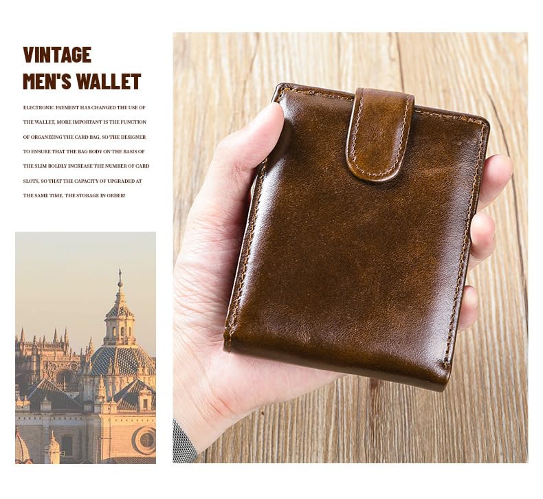 Leather Wallet For Men Money Clip Multifunctional Top Layer Cowhide Leather Wallet Small Men Wallet Men Premium Sense Vintage Cowhide Leather Short Wallet With Rfid Protection Kaffee2