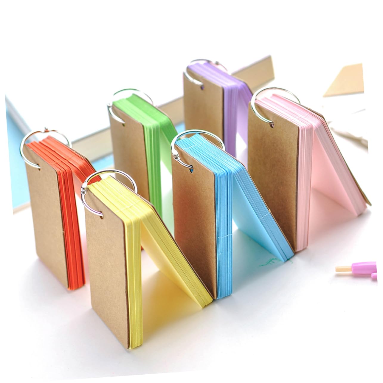 Ciieeo Einschulung Deko 6 Stück Karteikarten aus Papier mit Binder Ring Design Einfache Notizblöcke und Leere Karteikarten für Schule und Schüler Zufällige Farbe