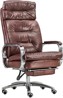 XIARI Silla Gamer de Cuero Real,Silla de Escritorio Silla Gaming Silla Giratoria de Oficina, Altura Ajustable Asineto Grande con Reposacabezas，Reposapiés Plegable, Carga 150kg, Brown