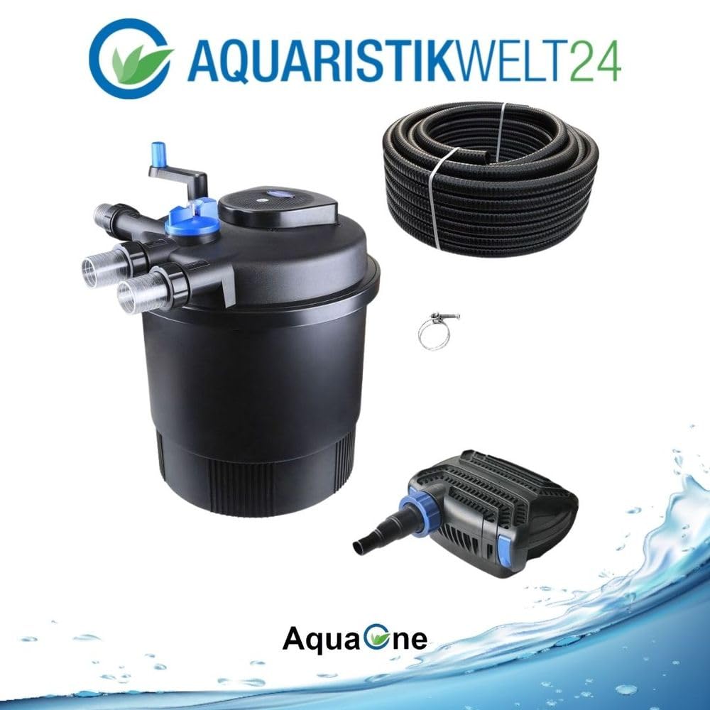 AquaOne Zestaw filtrów do oczka wodnego z pompą do stawu, pompa filtrująca CPF-20000 do stawu o pojemności do 40 000 litrów, kompletny zestaw z lampą UV Eco pompą 50 W, wąż do stawu nr 37