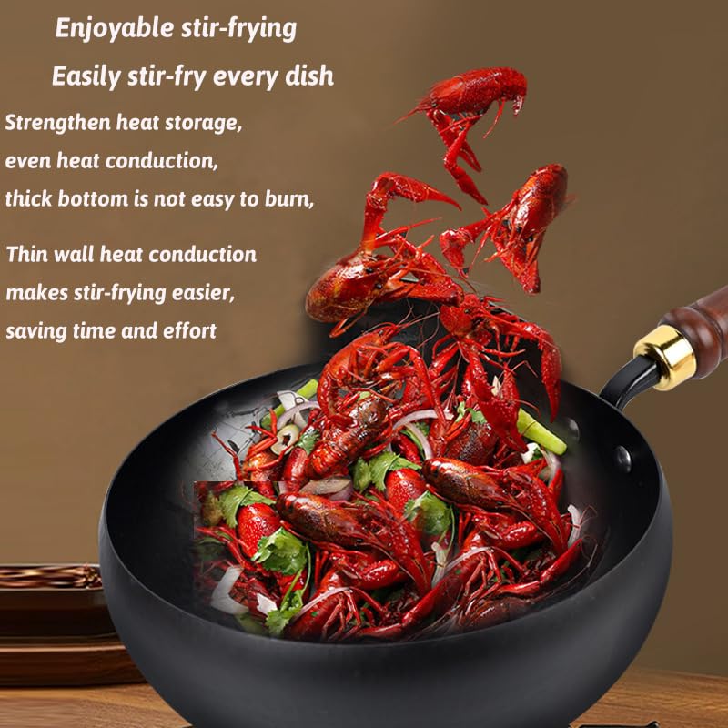 Wok japonés de hierro fundido con tapa y espátula 30 cm miniatura 2