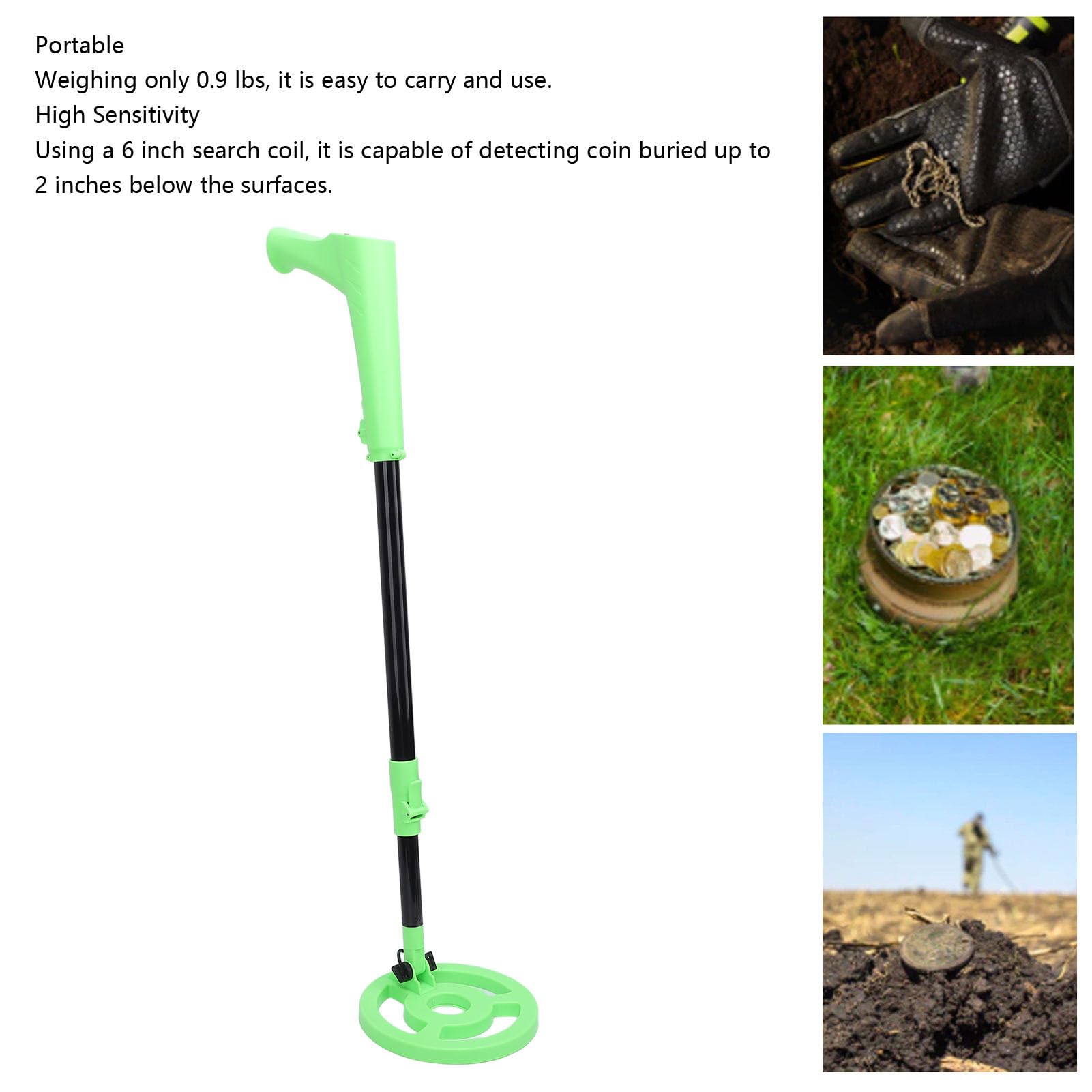 Rilevatore di Metalli Con Bobina da 6 Pollici, Localizzatore di Monete D'Oro Regolabile In Lunghezza da 26 A 37,4 Pollici, Display Lcd, Puntatore Metallico Portatile, per Bambini E Adulti